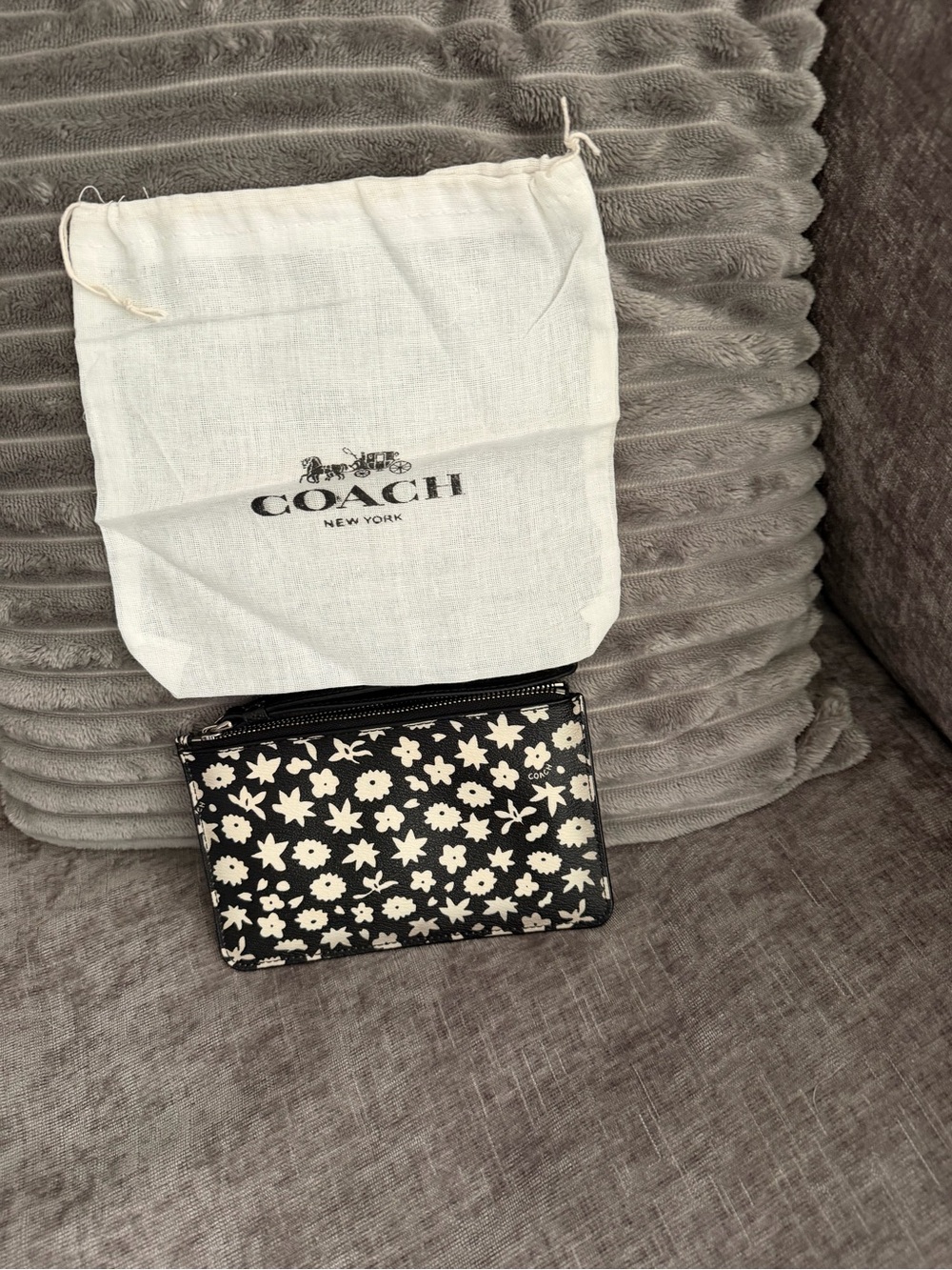 Coach Black and White Floral Zip Card Case